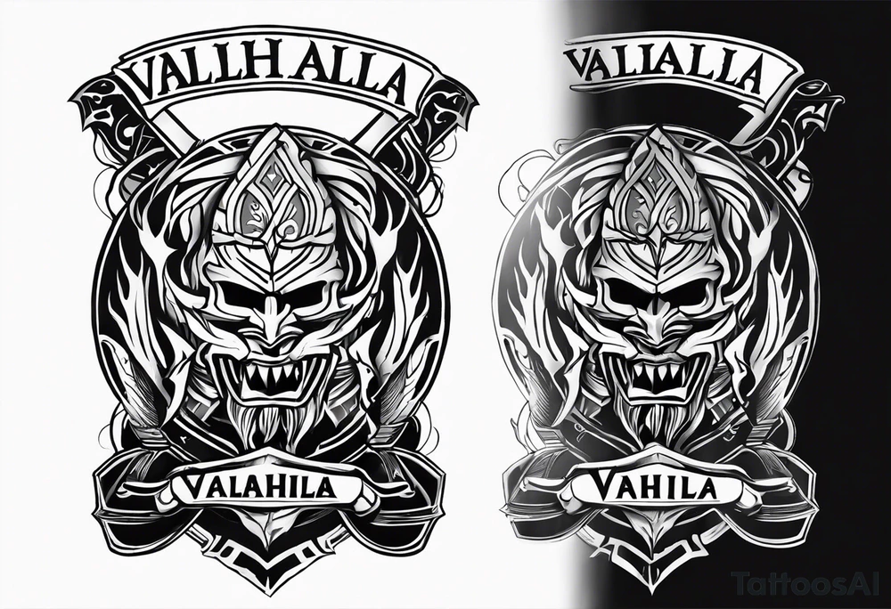 Valhalla fire sword shield warrior tattoo idea