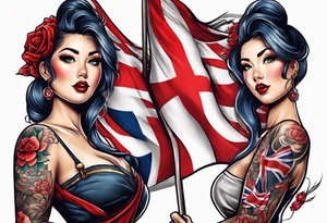 Pinup girl holding a Norwegian flag in traditional tattoo style tattoo idea