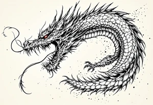 scary big dragon hissing with long tail tattoo idea