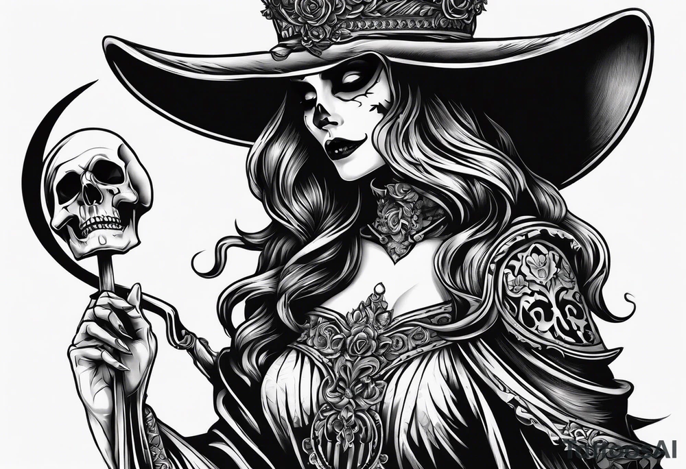 lady skeleton grim reaper satan tattoo idea