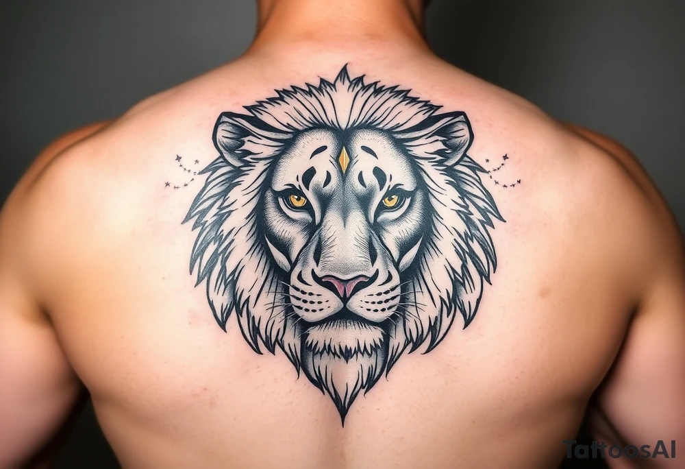 A lion with three golden eyes  one Inmiddle of forehead tattoo idea