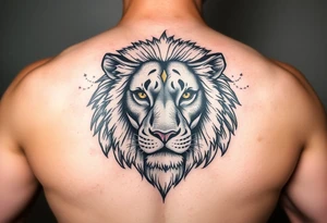 A lion with three golden eyes  one Inmiddle of forehead tattoo idea