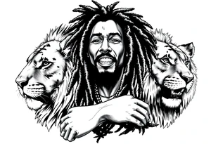 an image that represent jamaica island life with lions and bob marley tattoo idea