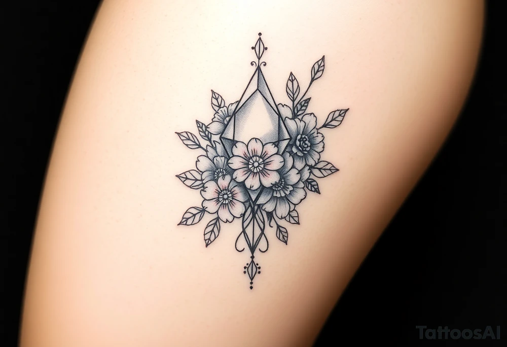Diamond with vintage lace and flowers tattoo idea