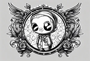 Black and white, Dr. Finklestein from nightmarebefore Christmas chibi cartoon tattoo idea