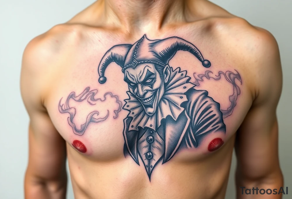 jester in a fog of smoke tattoo idea