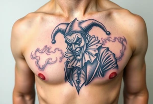 jester in a fog of smoke tattoo idea