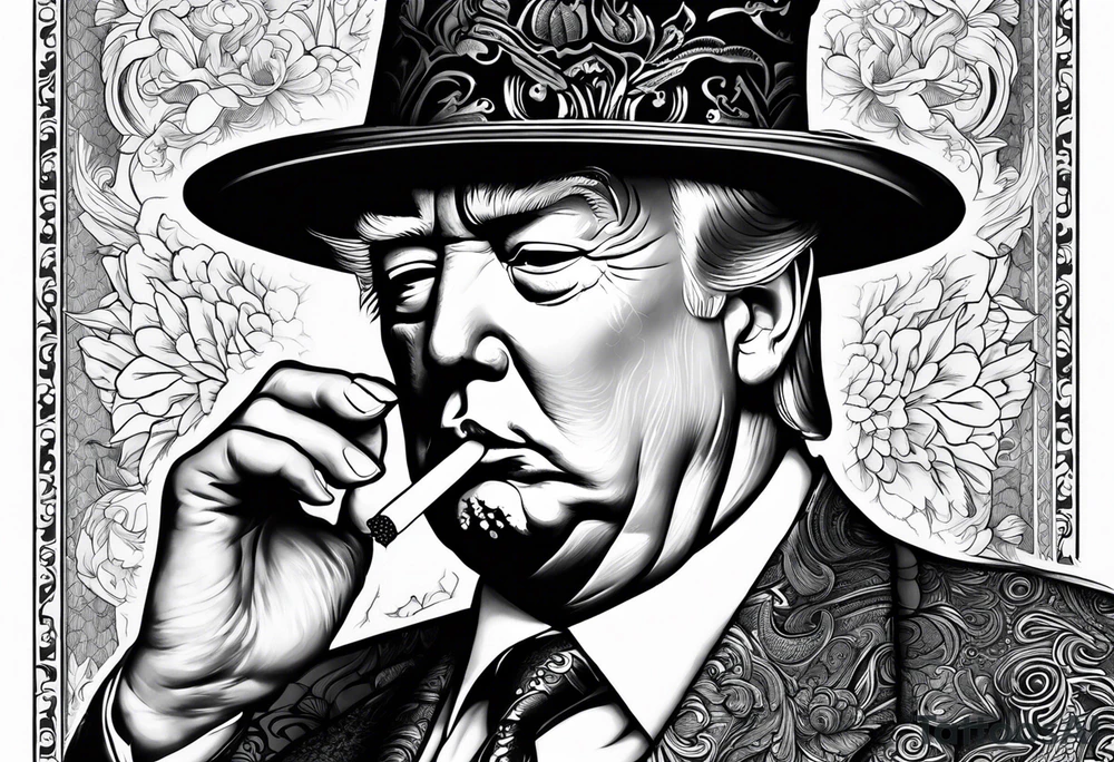 trump with hat smoking a cigarette tattoo idea