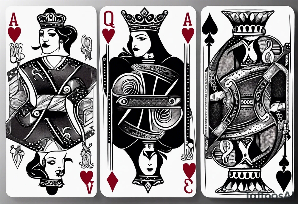 one playing card with both queen of hearts and king of spades in extrem minimalistic  style tattoo idea