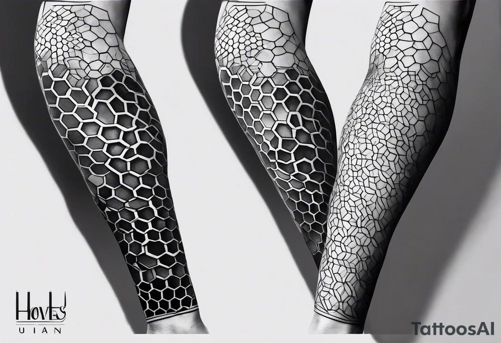 Honeycomb full leg sleeve male tattoo idea