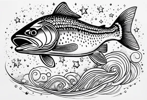 A rainbow trout jumping out of the stars tattoo idea