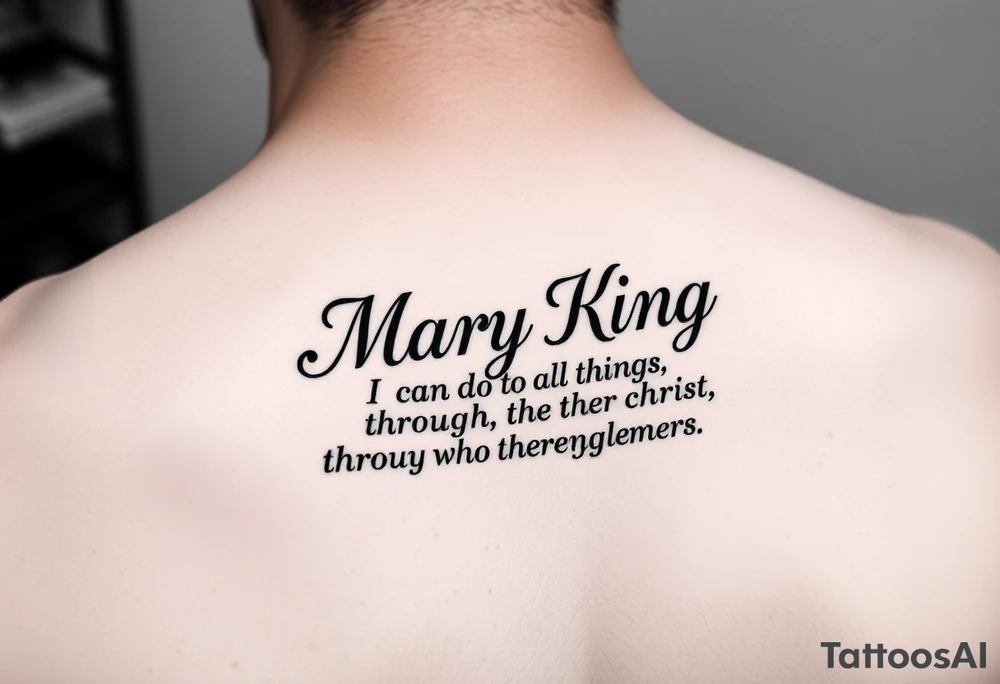 generate a pretty tattoo in my wrist with the name mary king and the bible verse “i can do all things through christ who strengthens me” and the verse tattoo idea