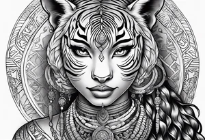 African goddess Japanese traditional style full sleeve with tiger tattoo tattoo idea