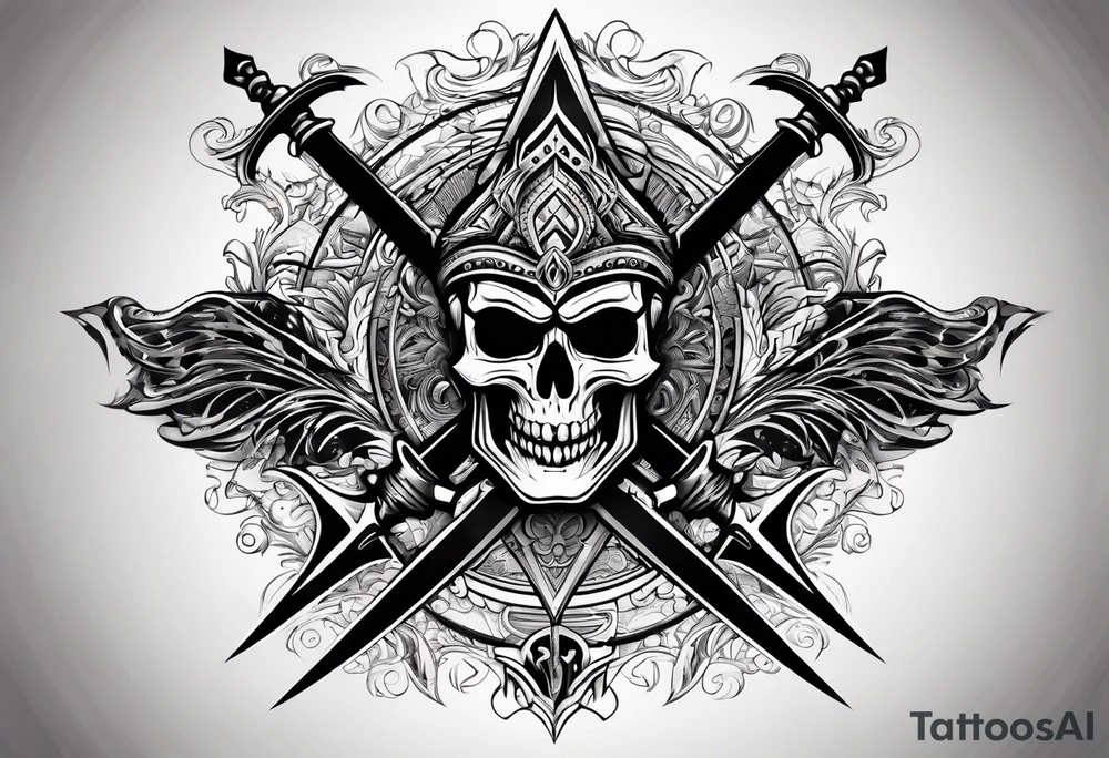 cyber sigilism round pointy swords shoulder design tattoo idea