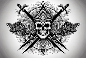 cyber sigilism round pointy swords shoulder design tattoo idea