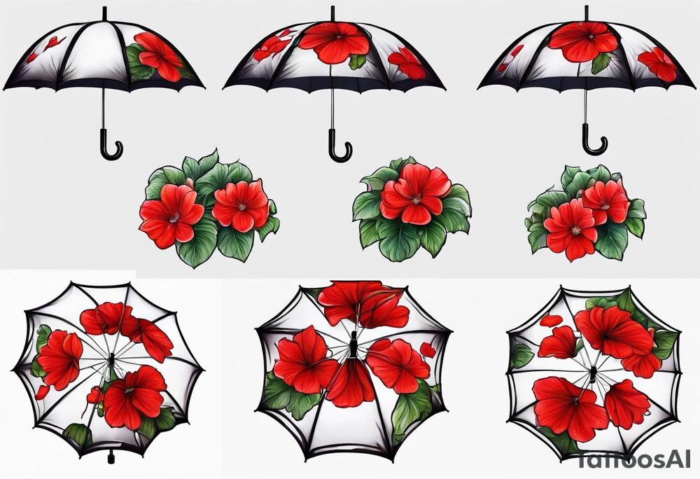 Upside down Umbrella with red geraniums with rain tattoo idea