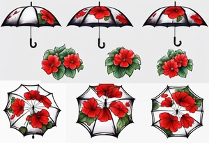 Upside down Umbrella with red geraniums with rain tattoo idea