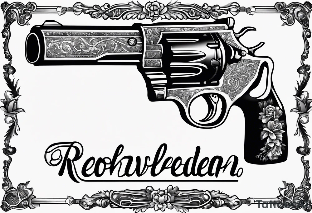 A gun with the word 'Revolverhelden' on it tattoo idea