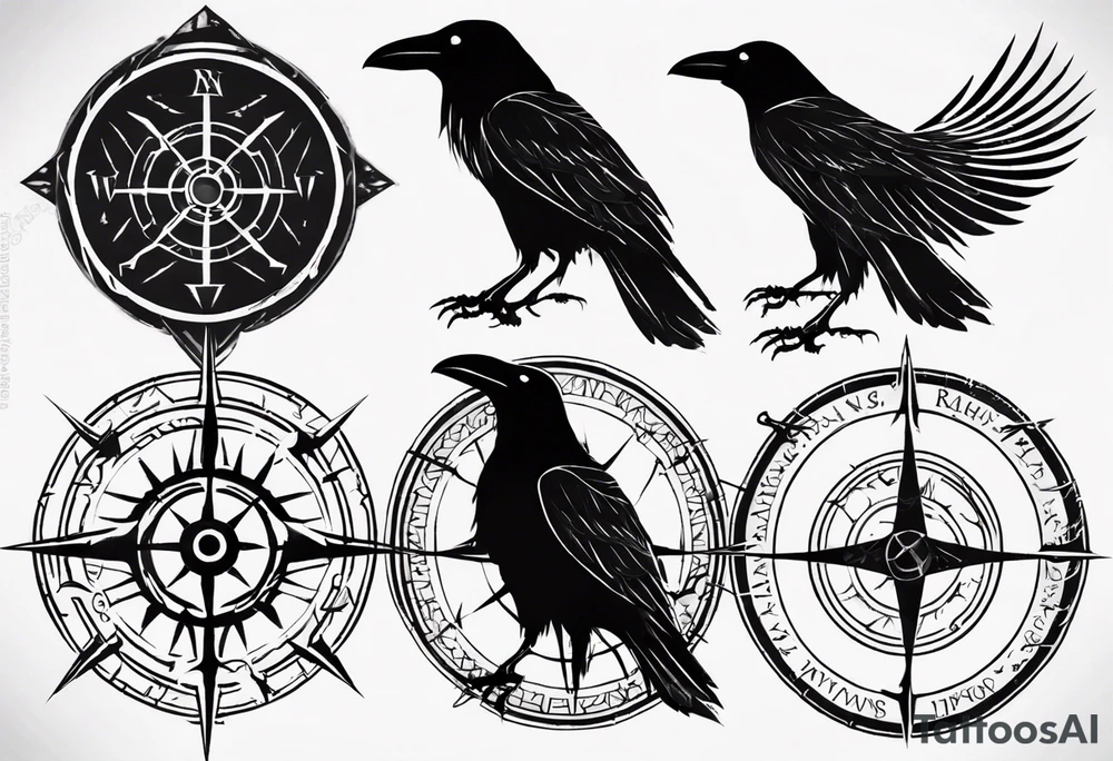 raven silhouette over a viking compass with runes tattoo idea raven silhouette over a viking compass with runes tattoo idea