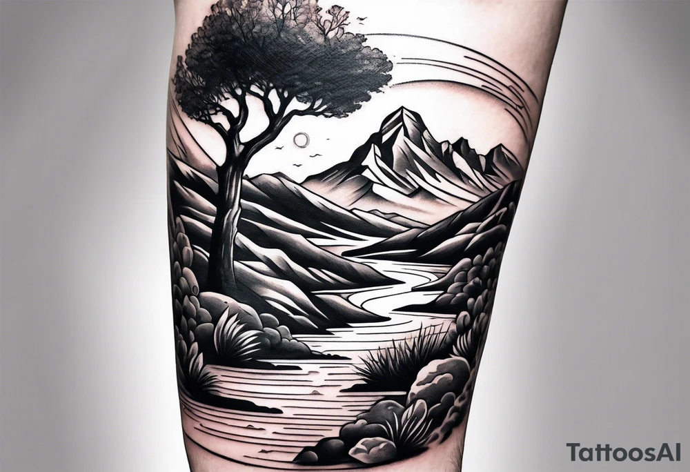 Forearm tattoo with southwest landscape and hikers tattoo idea