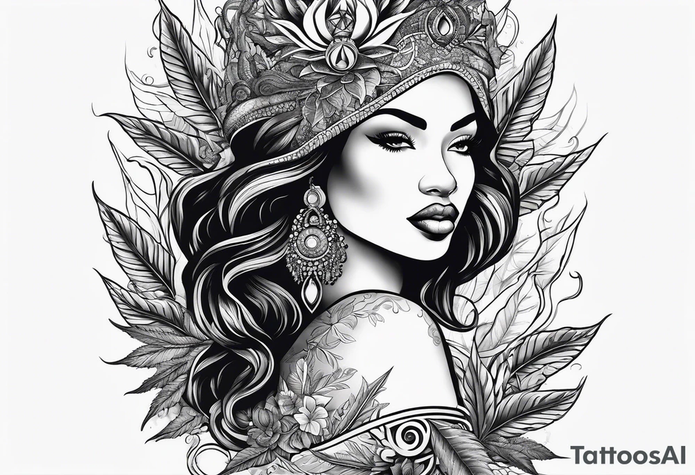 Black Goddess of marijuana tattoo idea