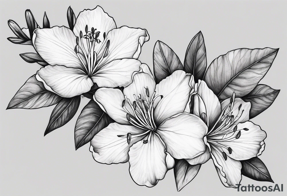 5-petal Azaleas, spread out along a long branch tattoo idea