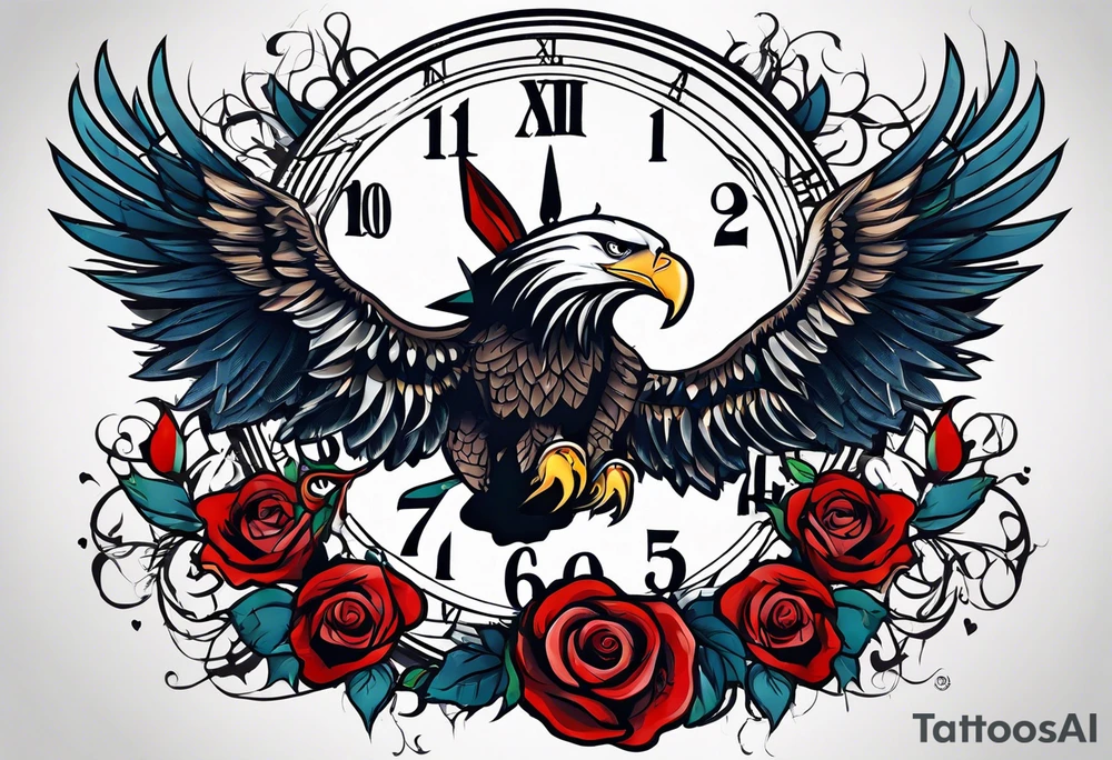 eagle, rose, clock , love tattoo idea