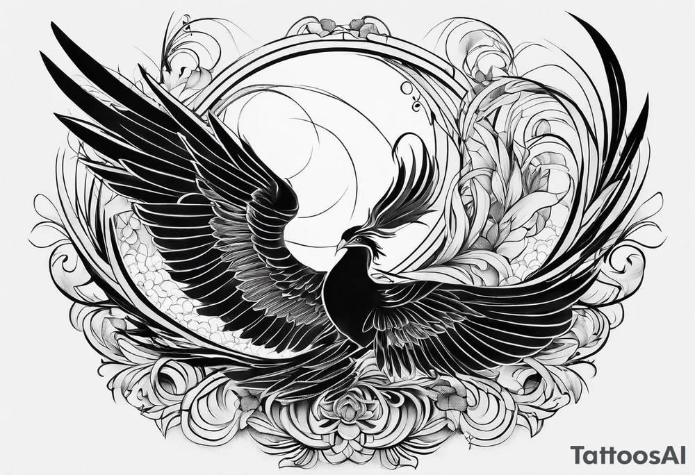 petit voilier, phoenix  minimaliste. trait de crayon. tattoo idea