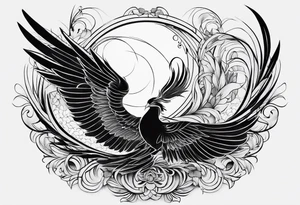 petit voilier, phoenix  minimaliste. trait de crayon. tattoo idea
