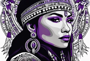 native american woman wearing bead headband with magical purple buffalo tattoo idea