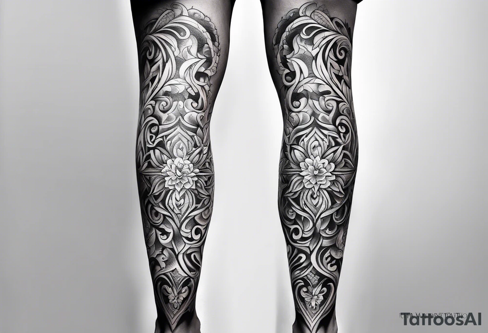 Filigree men’s leg tattoo tattoo idea