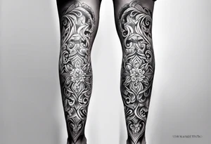 Filigree men’s leg tattoo tattoo idea