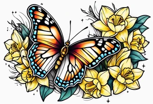 Butterfly, star and daffodils, aster tattoo idea