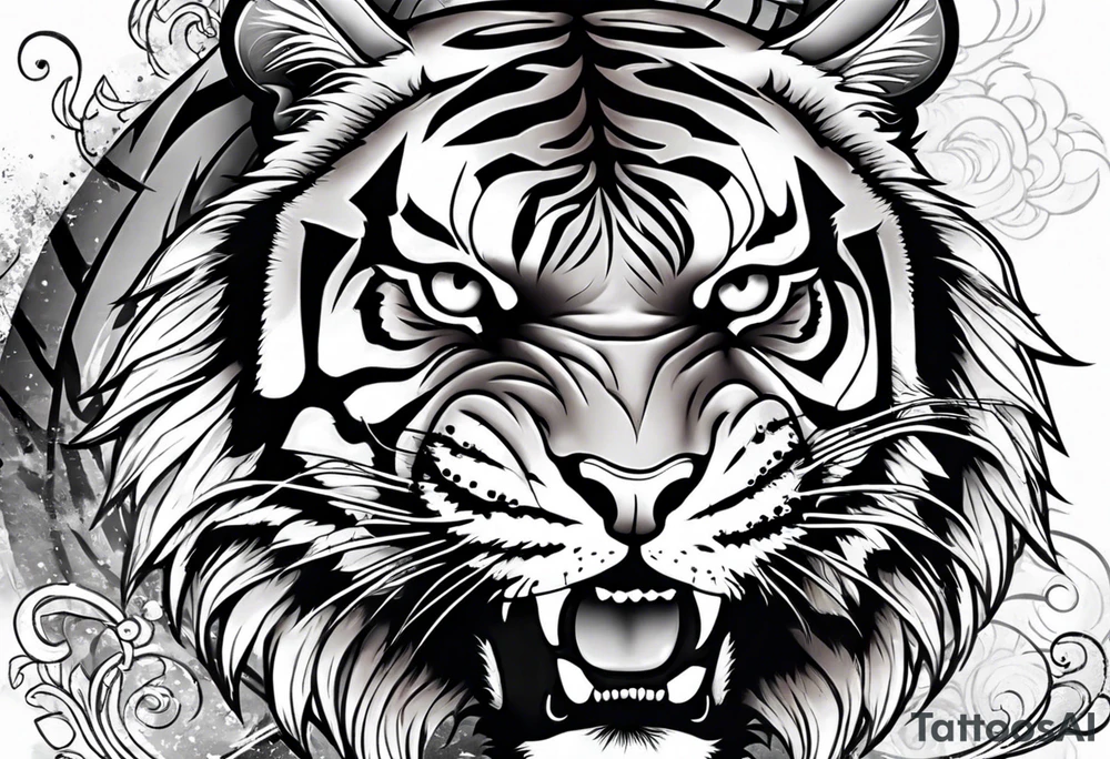 tiger smiling leaping tattoo idea