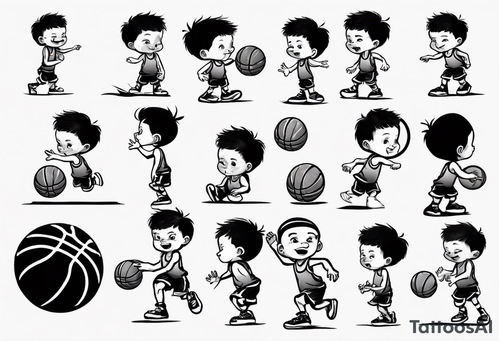 little kid playing basketball tattoo idea