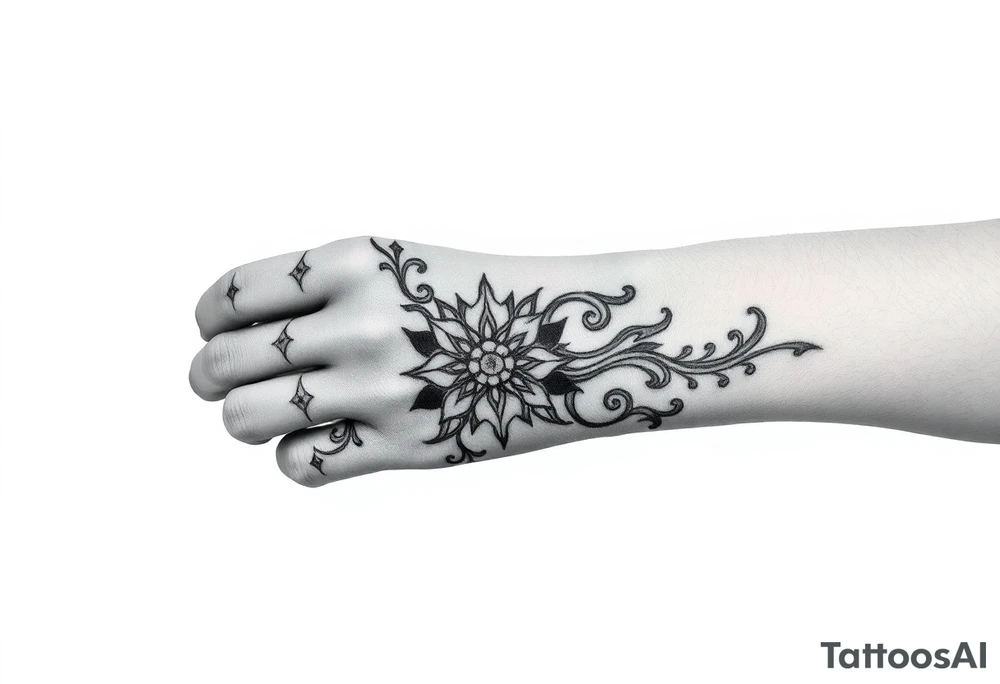 Ornamental Blackwork Von den Fingern über die ganze Hand bis zum Ellenbogen tattoo idea
