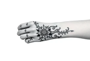Ornamental Blackwork Von den Fingern über die ganze Hand bis zum Ellenbogen tattoo idea