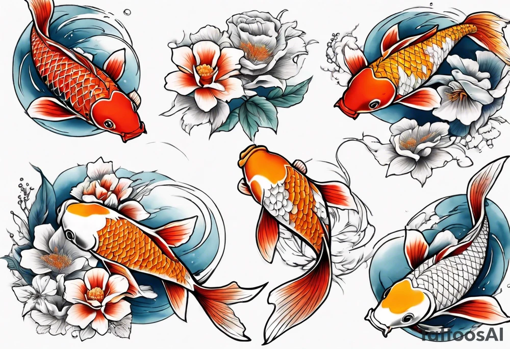 koi carp with floral surroundings tattoo idea
