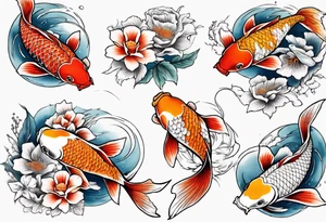 koi carp with floral surroundings tattoo idea