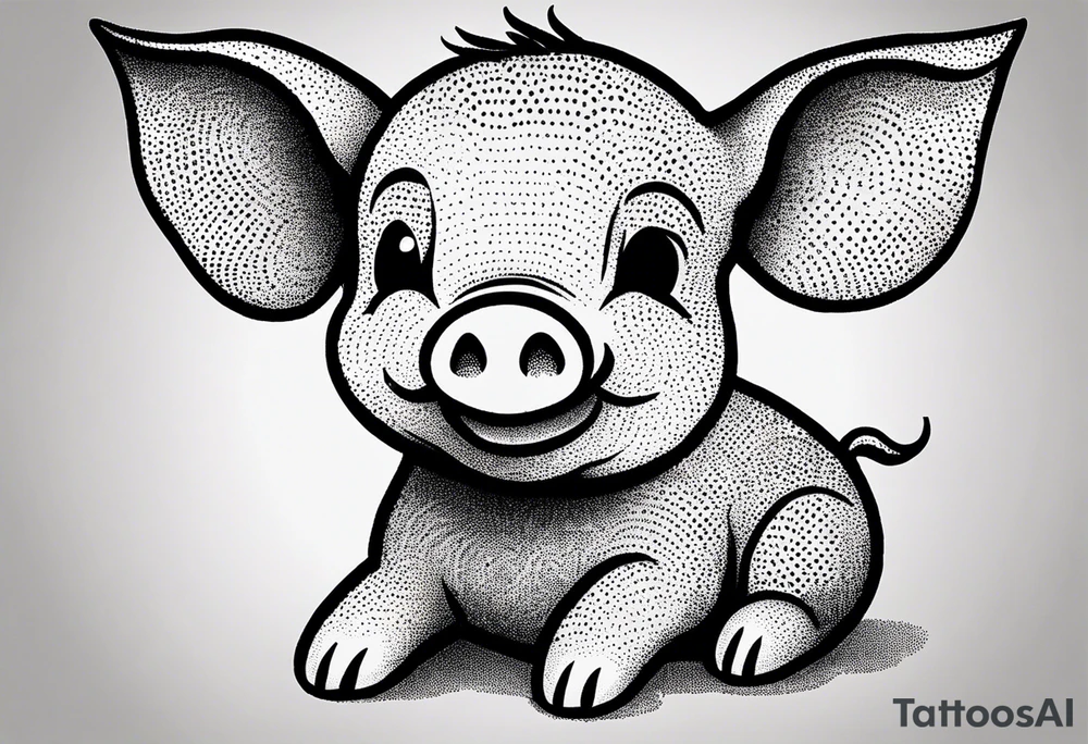 very cute happy piglet.
outline only.
black and white only.
only show the piglet. no extra lines or decoration.
no black shading.
dont make the ears too big.
draw very thin lines

should look like a tattoo that will only take 15 minutes to draw tattoo idea