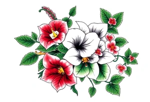 Bouquet of belladonna, foxglove, Virginia creeper, and poison ivy tattoo idea