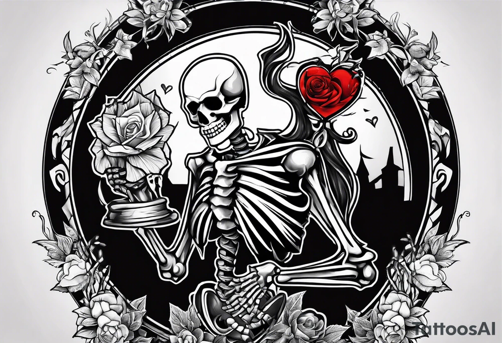 a skeleton holding his broken heart out in his hand tattoo idea
