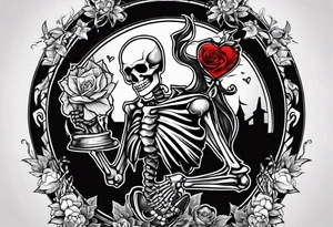 a skeleton holding his broken heart out in his hand tattoo idea