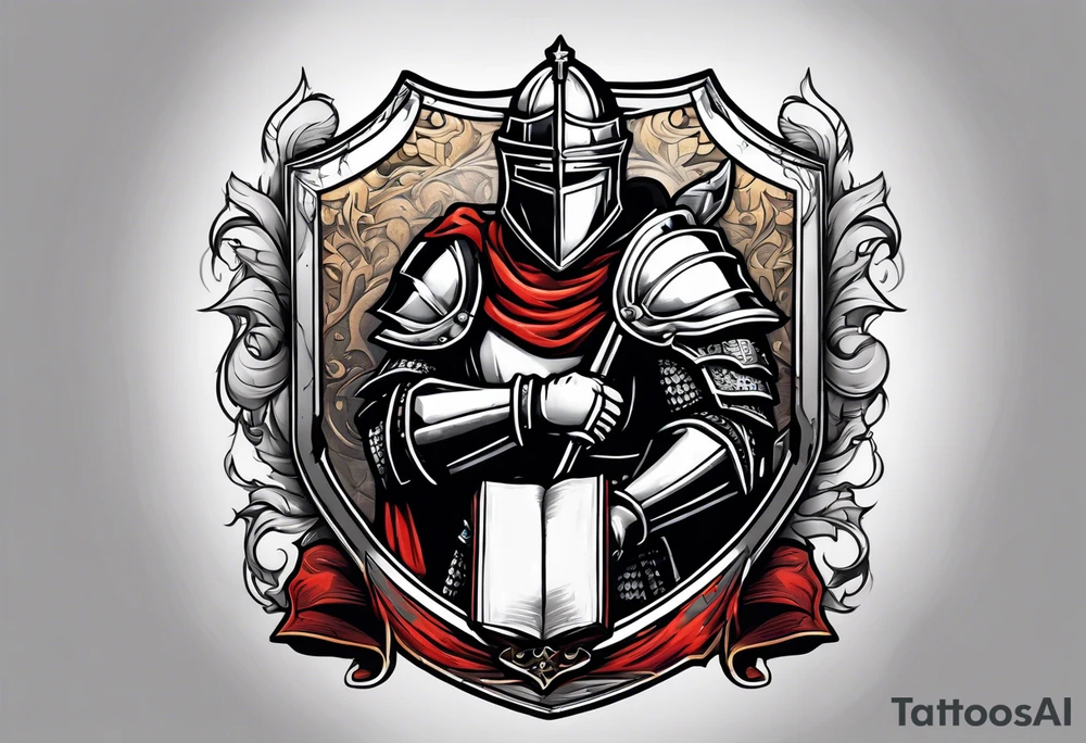 a knight holding the bible as a shield tattoo idea