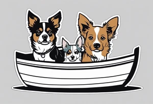 two dogs in a boat. One dog is tan with big ears like a chihuahua. The other dog is black and white and looks like an australian shepherd with floppy ears tattoo idea