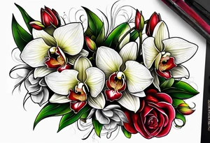 Cymbidium orchid and roses tattoo idea