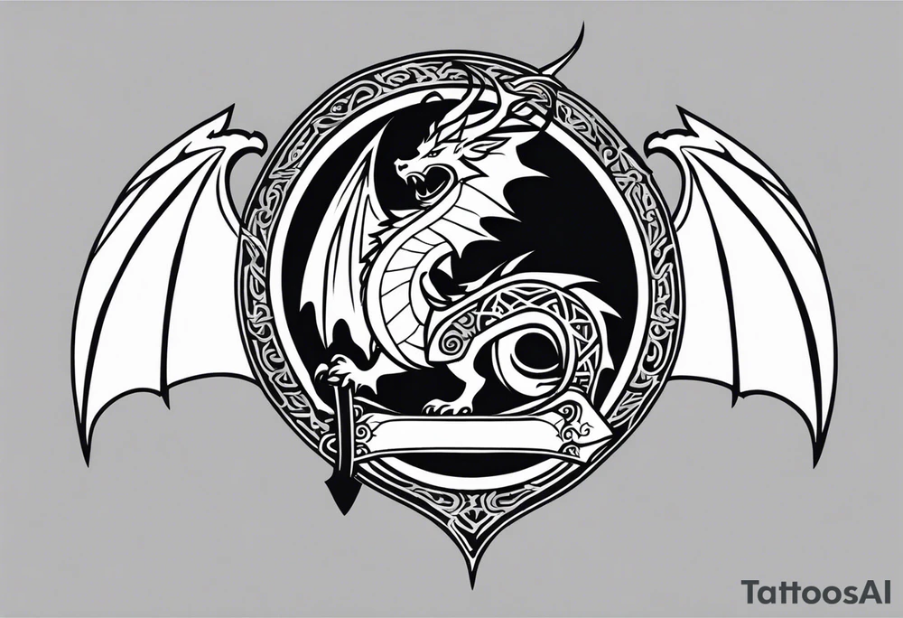Valhalla sword shield dragon axe tattoo idea