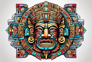 Colorful Mayan god hieroglyph tattoo idea