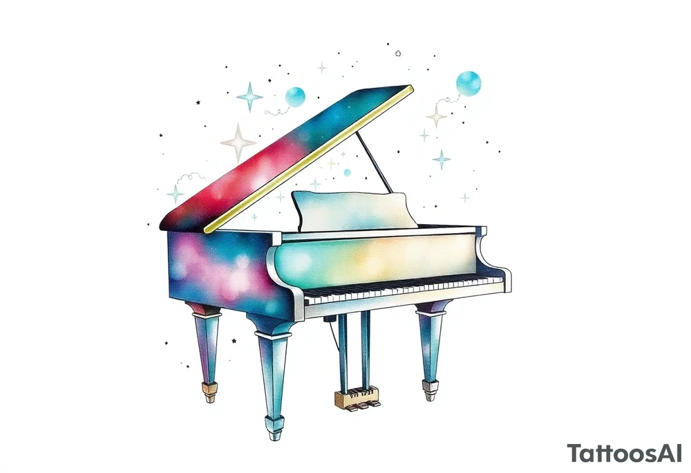 dreamy grand piano under the stars tattoo idea