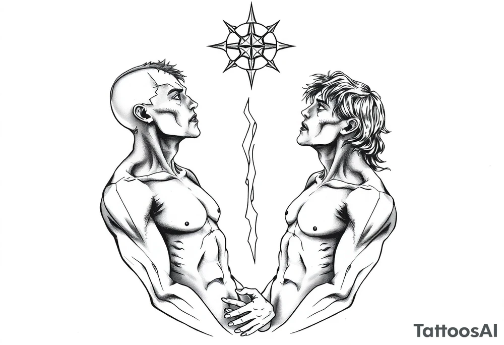 Reincarnation lust, naked men tattoo idea